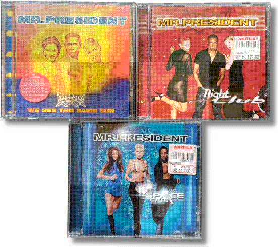 A picture of three Mr President CD cases near each other.